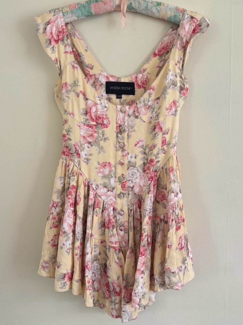 Vanessa Mooney Yellow Floral Romper with Pink Roses